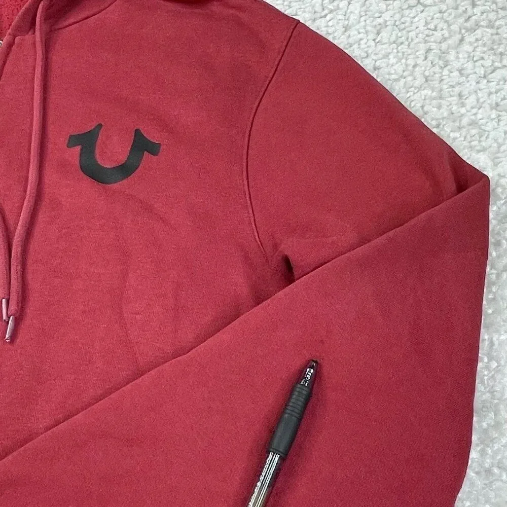 True Religion Red Dahlia Full Zip Up Hoodie Big Graphic Logo Buddha